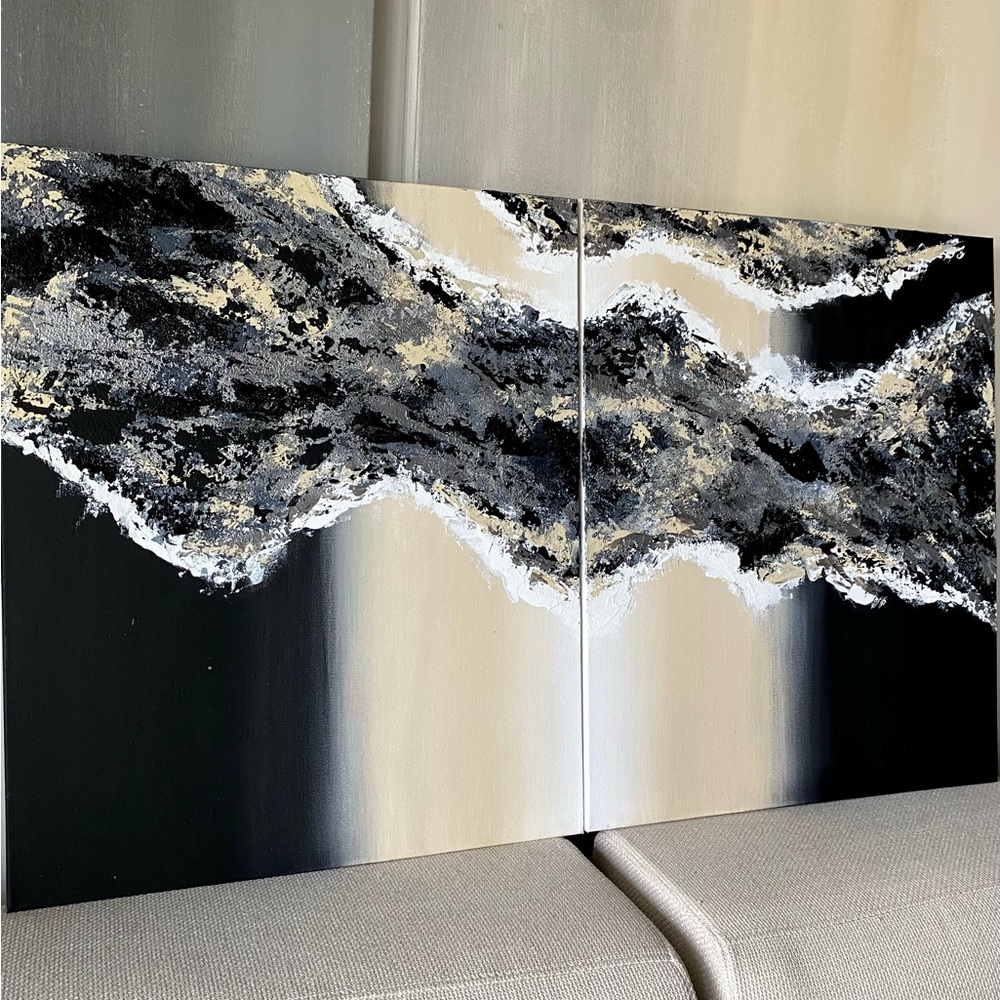 Abstract Canvas Painting Black Grey Art - Picture 2 of 5
